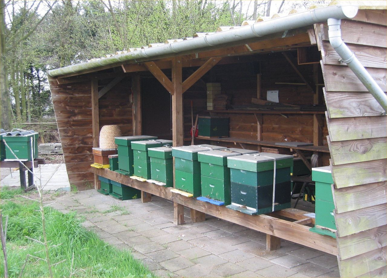 Bijenkasten in een bijenstal (foto: Rasbak, GFD-licentie)