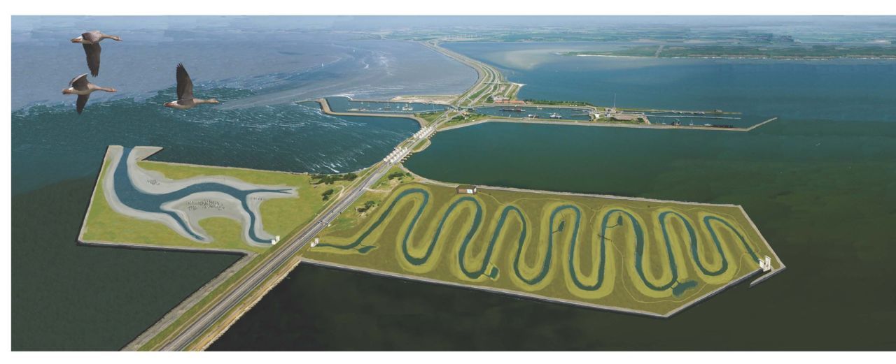 Artist’s impression van hoe de brakwaterrivier bij Kornwerderzand er ongeveer uit zou komen te zien (foto: Waddenvereniging)