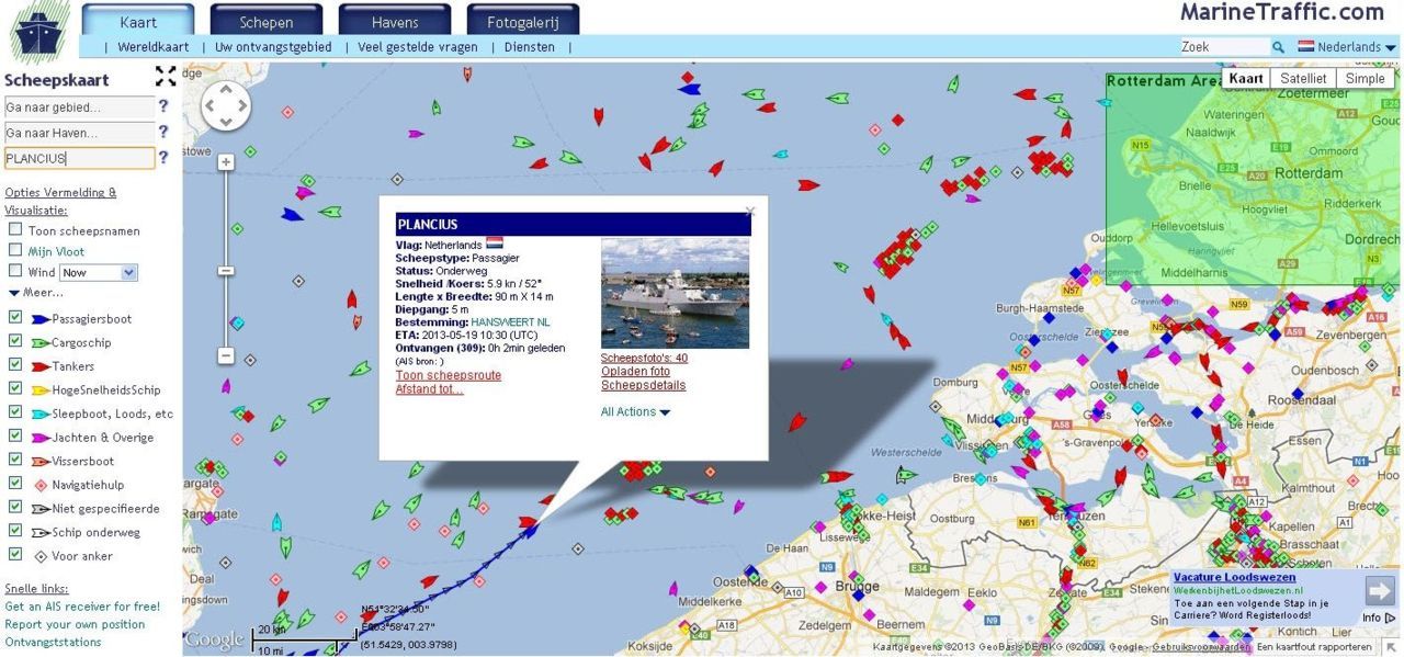 Op 19 mei 2013 voer de Plancius door de Belgische territoriale wateren met vier Kaapverdische mussen aan boord. 