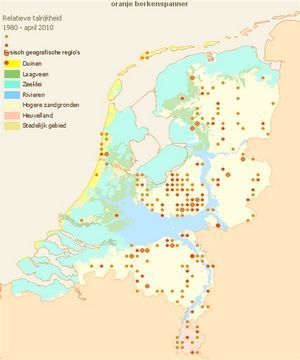 Verspreiding oranje berkenspanner in Nederland (figuur: Vlindernet)