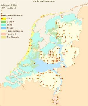 Verspreiding oranje berkenspanner in Nederland (figuur: Vlindernet)