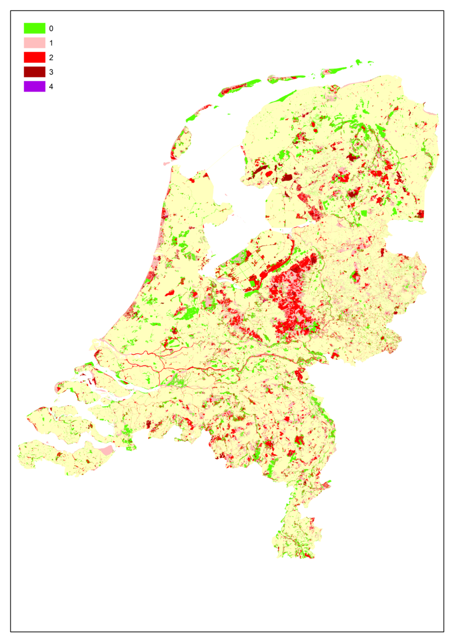 Het aantal knelpunten dat de natuurkwaliteit in natuurgebieden negatief beïnvloed voor stikstofdepositie, bodemzuurgraad, grondwaterstand en ruimtelijke samenhang voor 80 soorten (figuur: Ruut Wegman)