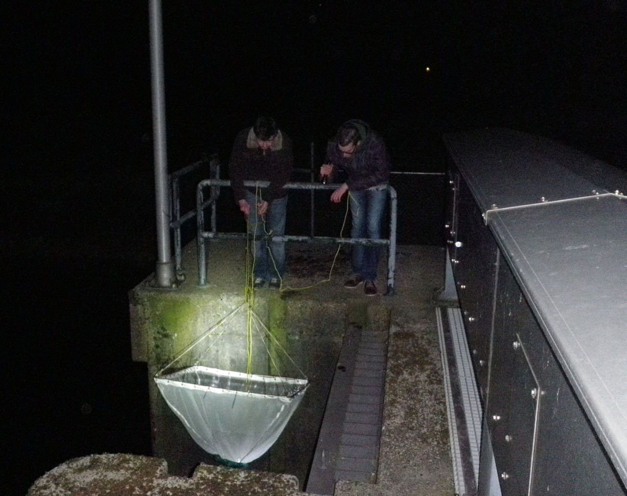 Vol verwachting wordt het net na 5 minuten opgehaald bij gemaal Koert (foto: Martijn Schiphouwer)