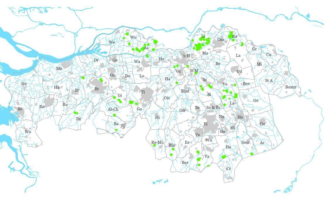 Locaties van aangelegde rustzones in Noord-Brabant (figuur: Brabants Landschap)