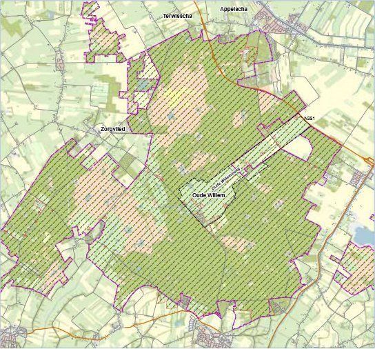 Ligging Oude Willem in Nationaal Park Drents-Friese Wold (kaart: Dienst Landelijk Gebied)