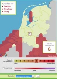 Verwachte start van het pollenseizoen van ambrosia (verwachting gemaakt op 22 juni 2012) (bron: Pollenplanner op Allergieradar.nl)