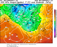 De weerkaarten van eind maart en eind april lijken verdacht veel op elkaar (bron: Wetterzentrale)