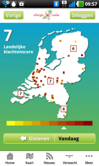 Screenshot van Allergieradar App op woensdag 6 maart 2013 (bron: Allergieradar.nl)