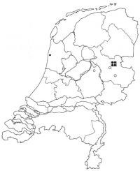 Oude (open cirkel) en recente (zwarte stip) vindplaatsen van de stronkmier in Nederland (bron: databestand EIS-Nederland)