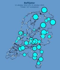 Doortrek van beflijsters in de periode 13 tot en met 15 oktober 2014 (foto: Trektellen.nl)