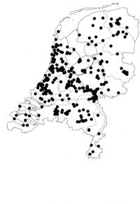 Verspreidingskaart van alle bijenwaarnemingen tijdens bijentelweekend 12 en 13 mei 2012