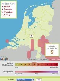 Verwachte start bijvoetpollenseizoen (bron: Allergieradar.nl)