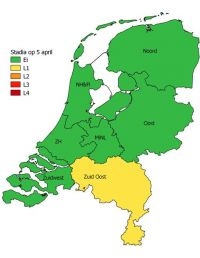 Stand van zaken ontwikkeling eikenprocessierups op 5 april (bron: Kenniscentrum Eikenprocessierups)