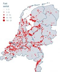 Verspreiding Fuut - januari 2014 (figuur: Sovon Vogelonderzoek Nederland)