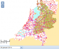 Groenmonitor opname op 28 januari 2014. Van de witte gebieden in het noorden is geen groenindex berekend vanwege de sneeuw. De witte gebieden in het westen en zuiden van het land waren bewolkt op het moment waarop de satelliet over kwam (kaart: Groenmonitor.nl)