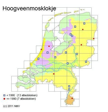 Verspreiding Hoogveenmosklokje in Nederland (foto: Verspreidingsatlas)