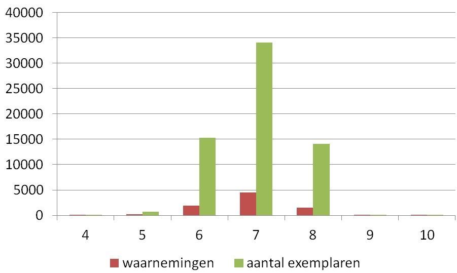 Vliegtijd sint-jansvlinder vanaf 1980 (bron: NDFF)