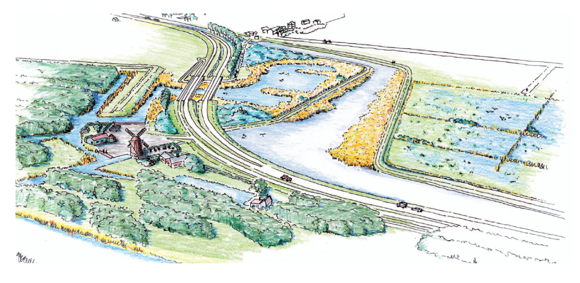 De westelijke passage bij de molen van Ankeveen (tekening: Provincie Noord-Holland)