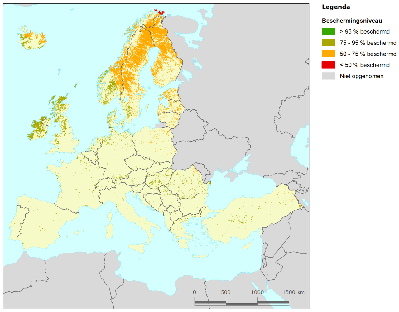 Percentage beschermde soorten in 2100 voor wetlands (kaart: Rini Schuiling)